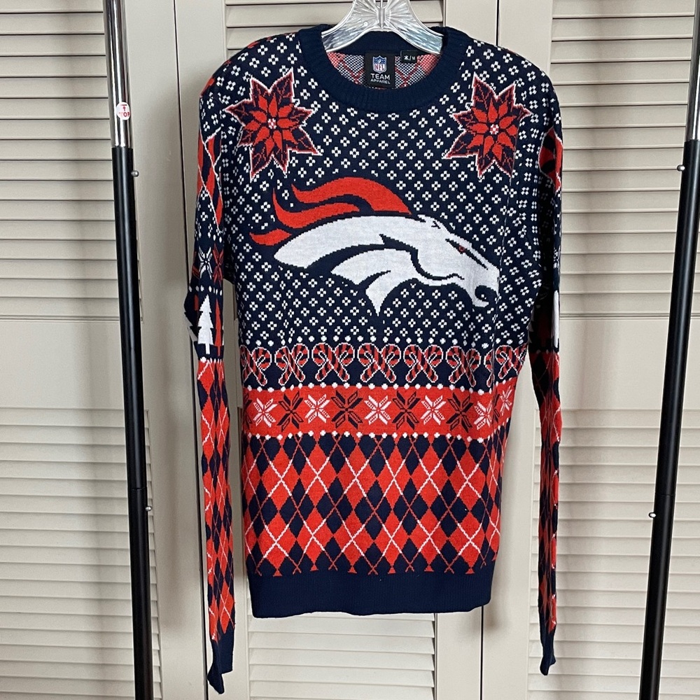 NFL Denver Broncos Navy and Orange Christmas Crewneck Sweater